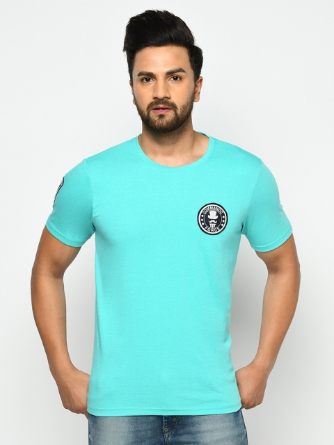 

ELEGANCE Men Turquoise Blue Solid Regular Fit T-shirt