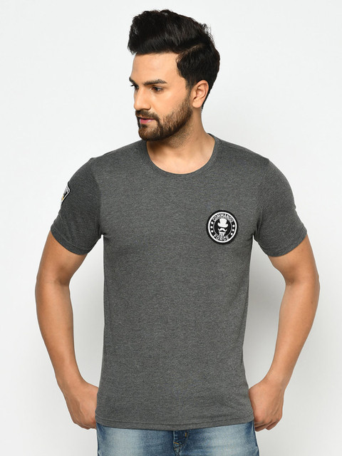 

ELEGANCE Men Charcoal Grey Solid Regular Fit T-shirt