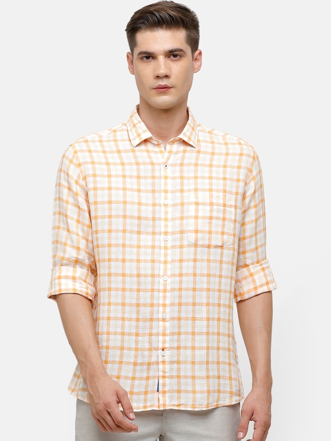 

Linen Club Men Orange Checked Regular Fit Casual Shirt