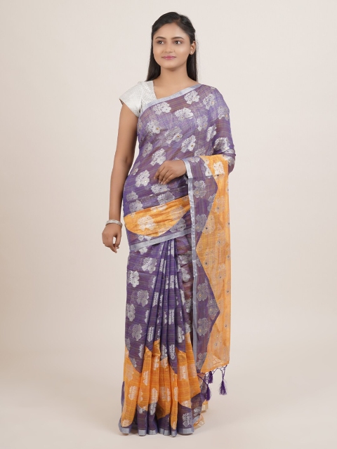 

Pothys Violet & Orange Silver Zari Embellished Saree