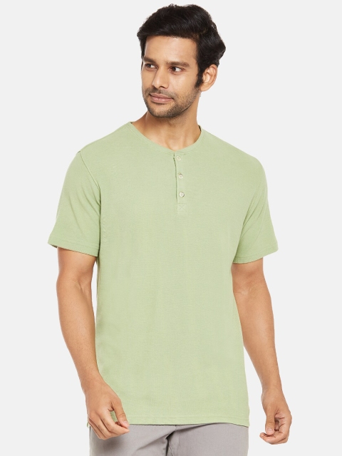 

BYFORD by Pantaloons Men Green Henley Neck Slim Fit T-shirt