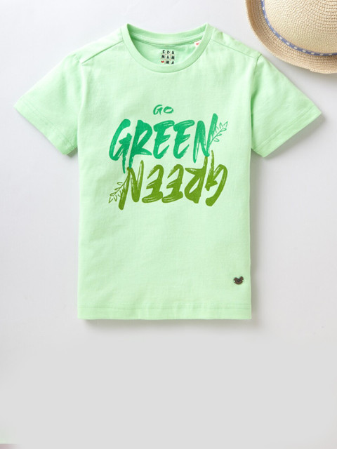 

Ed-a-Mamma Unisex Kids Green Typography Printed T-shirt