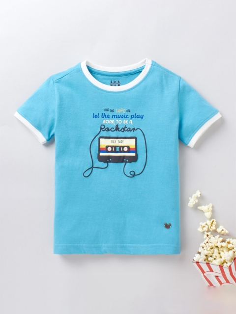 

Ed-a-Mamma Unisex Kids Blue & Black Typography Printed T-shirt