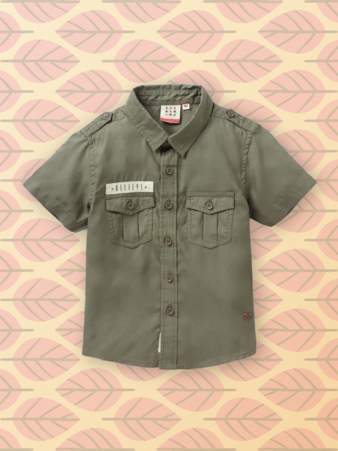 

Ed-a-Mamma Boys Olive Green Cargo Pocket Casual Shirt