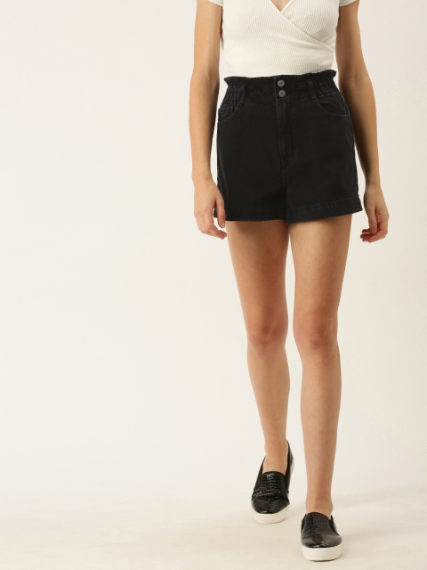 

FOREVER 21 Women Black Mid-Rise Denim Shorts