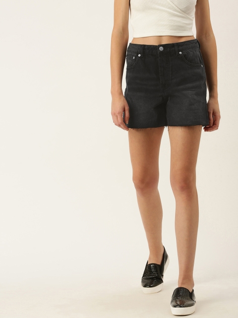 

FOREVER 21 Women Black Washed Denim Shorts