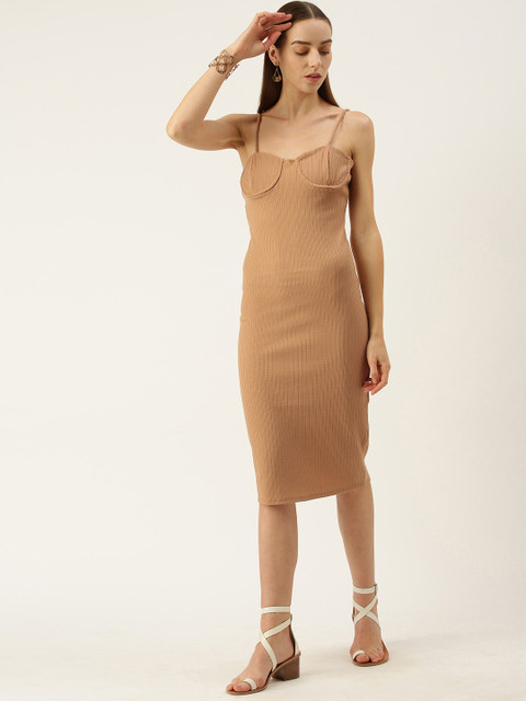 

FOREVER 21 Brown Ribbed Bustier Bodycon Midi Dress