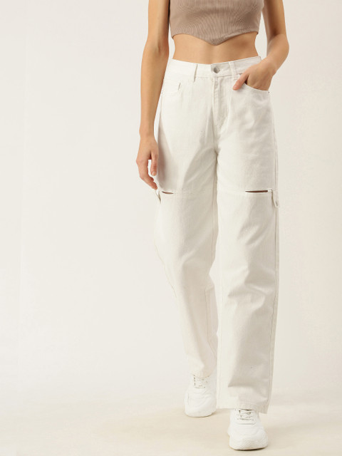 

FOREVER 21 Women White Slash Knee Jeans