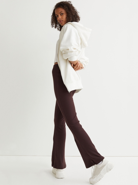 

H&M Women Brown Ribbed Jersey Jazz Trousers