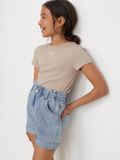 

H&M Girls Blue Washed Denim Paper Bag Shorts