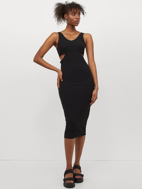 

H&M Black Solid Cut-Out Bodycon Dress