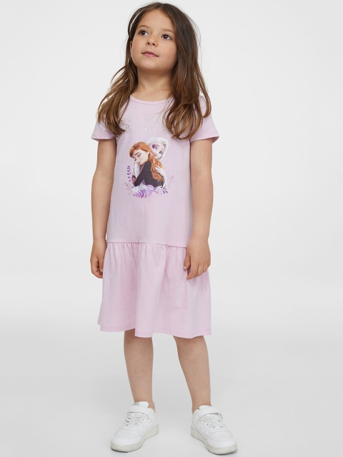 

H&M Girls Purple Elsa & Anna Printed Cotton Drop Waist Jersey Dress