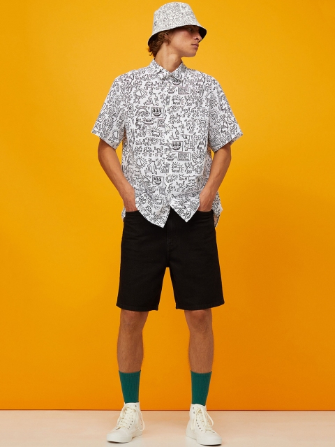 

H&M Men White Printed Cotton Regular Fit Shirt