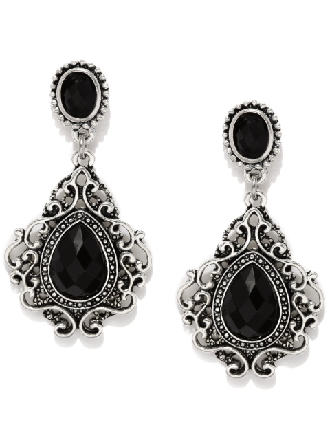 

ToniQ Steel-Toned & Black Filigree Drop Earrings