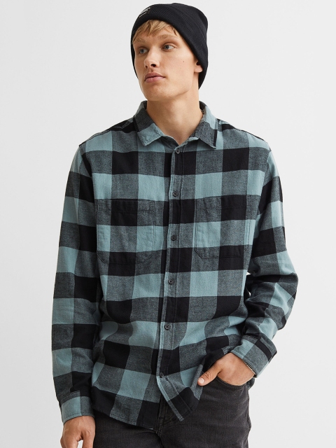 

H&M Men Blue & Black Buffalo Check Regular Fit Cotton Flannel Shirt