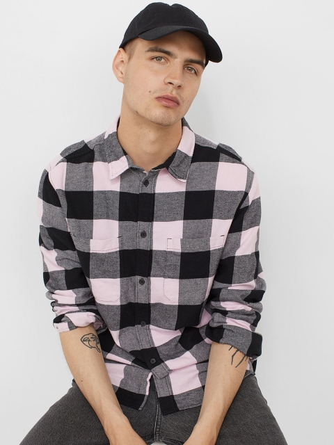 

H&M Men Pink & Black Buffalo Check Regular Fit Cotton Flannel shirt