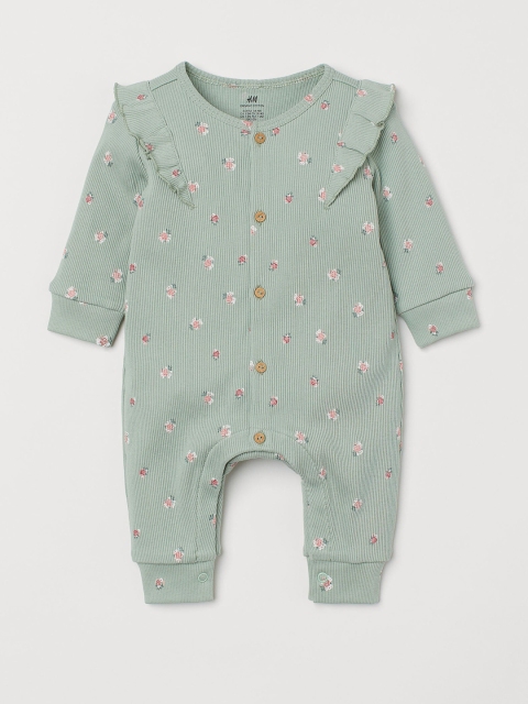 

H&M Infant Girl Mint Green Printed Cotton Ribbed Romper Suit