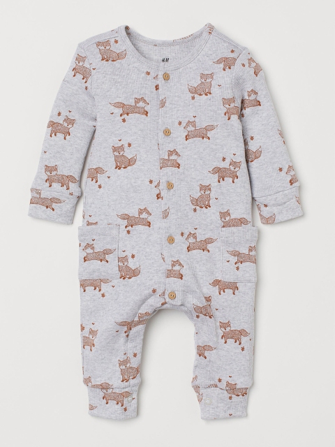 

H&M Infant Girl Grey Printed Cotton Ribbed Romper Suit