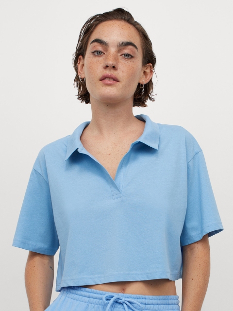 

H&M Womens Blue Collared cropped top