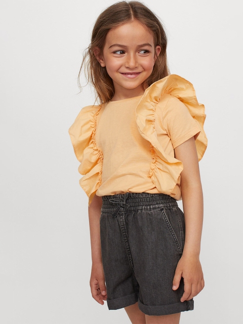 

H&M Girls Yellow Flounce-trimmed cotton top