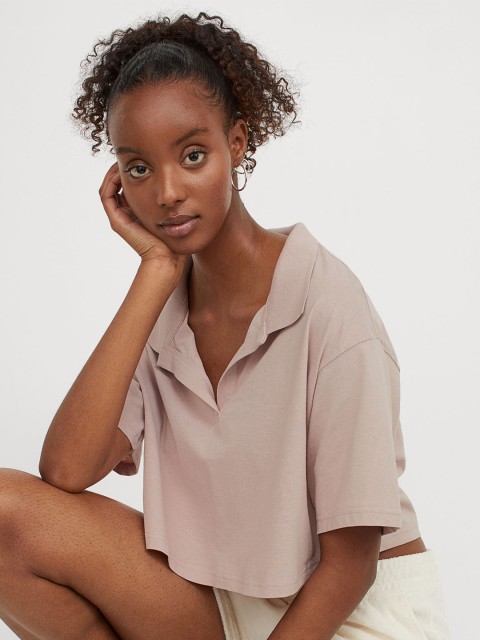 

H&M Womens Pink Collared cropped top