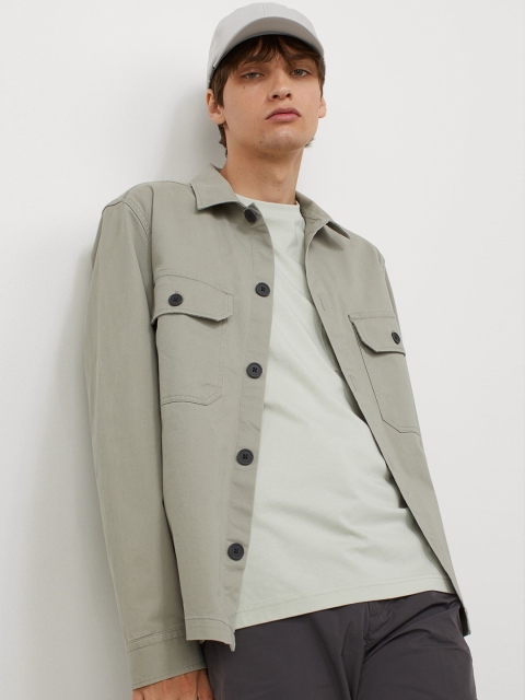 

H&M Men Green Solid Twill Shirt Jacket