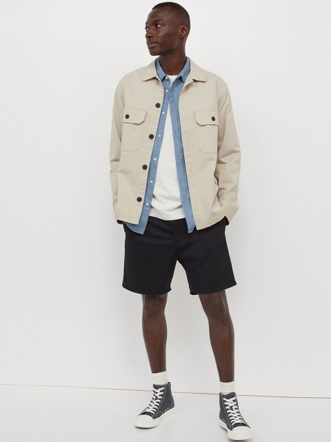

H&M Men Beige Solid Twill Shirt Jacket