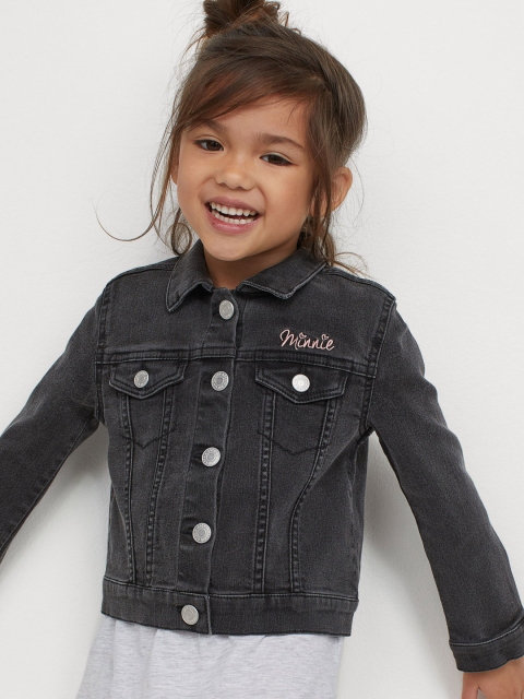 

H&M Girls Black Washed Applique Denim Jacket