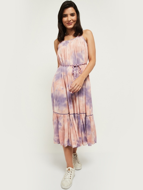 

max Pink & Purple Tie and Dye Dyed Midi Fit & Flare Dress