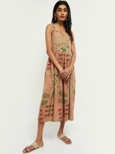 

max Beige & Red Printed Midi Dress
