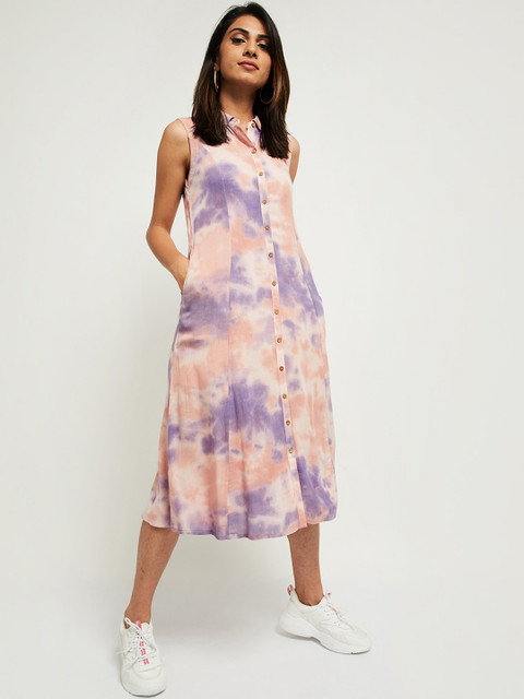 

max Peach-Coloured & Purple Tie and Dye A-Line Midi Dress