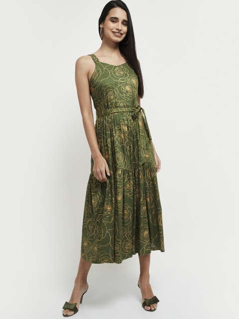 

max Green Floral Printed Midi Dress