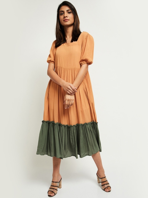 

max Mustard Yellow & Green A-Line Midi Dress