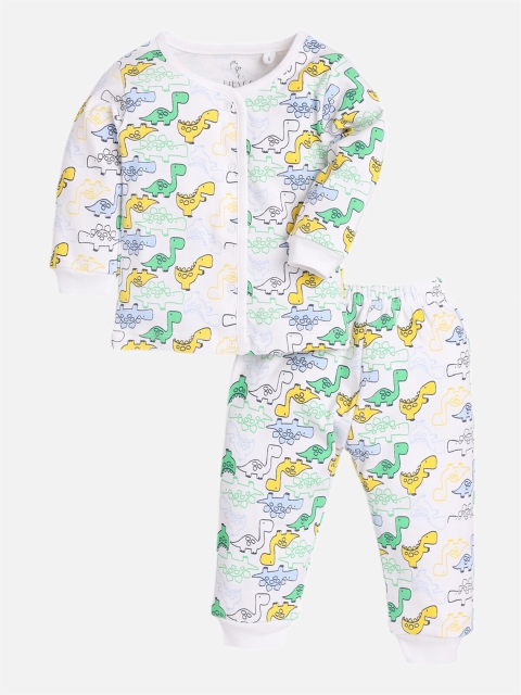 

BABY GO Unisex Kids White & Green Printed Pure Cotton Shirt with Pyjamas