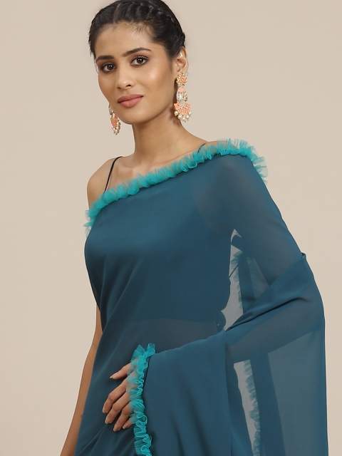

Sangria Teal Blue Ruffled Saree