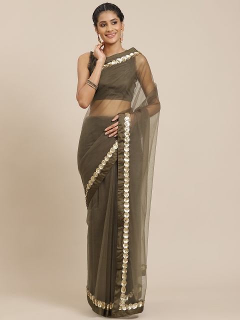 

Sangria Olive Green Sequinned Net Saree