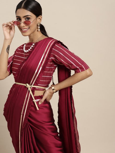 

Sangria Magenta Solid Saree with Gotta Patti Border