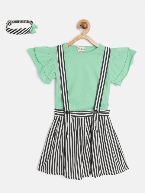 

Bella Moda Girls Black & White Striped Pinafore Dress with Solid Top & Hair Band