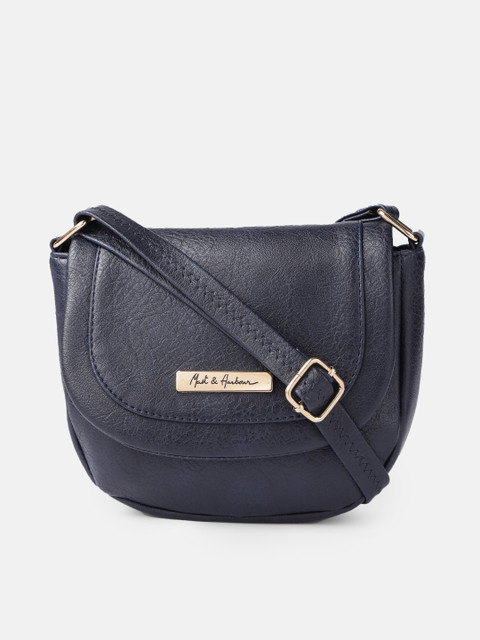 

Mast & Harbour Navy Blue Solid Structured Sling Bag