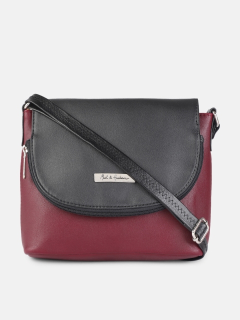 

Mast & Harbour Women Burgundy & Black Colourblocked Sling Bag