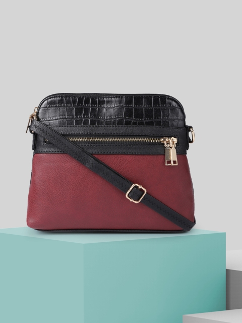 

Mast & Harbour Black & Burgundy Colourblocked Structured Sling Bag