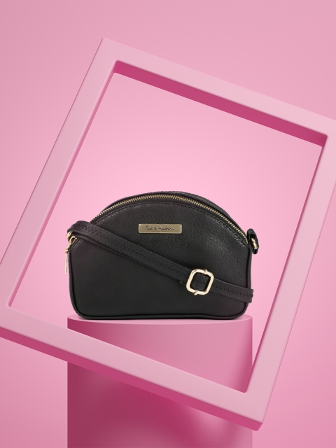 

Mast & Harbour Black Solid Synthetic Leather Small Structured Sling Bag