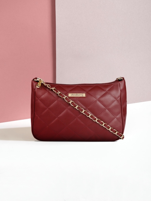 

DressBerry Women Burgundy Quilted Sling Bag