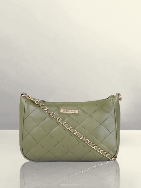 

DressBerry Olive Green Quilted Sling Bag