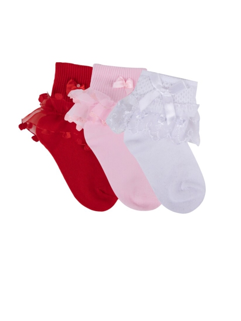 

N2S NEXT2SKIN Girls Pack Of 3 Assorted Ankle-Length Combed Cotton Socks