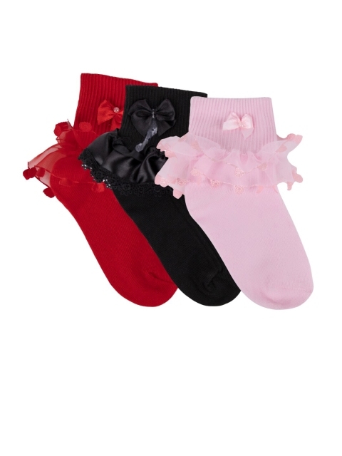 

N2S NEXT2SKIN Girls Pack Of 3 Assorted Frill Combed Cotton Above Ankle-Length Socks