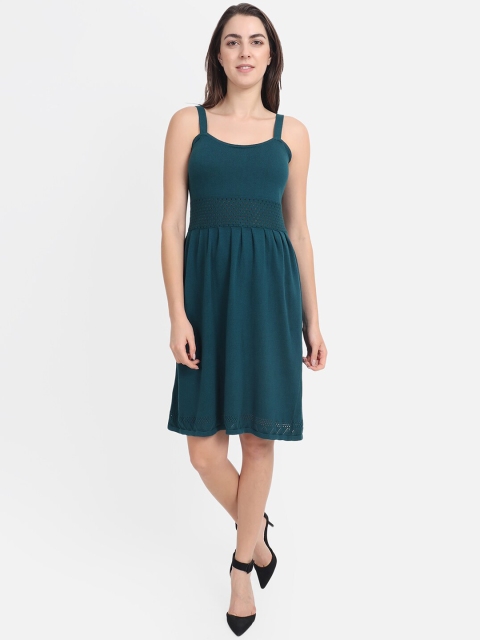 

FABNEST Women Teal Green Self Design Fit and Flare Dress