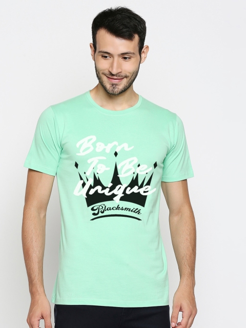 

Blacksmith Men Green Black Typography Printed Bio Finish Pure Cotton T-shirt