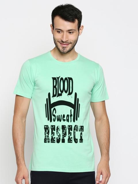 Blacksmith Men Green Black Typography Printed Pure Cotton T-shirt