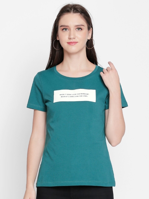 

Honey by Pantaloons Women Green and White Typography Printed T-shirt